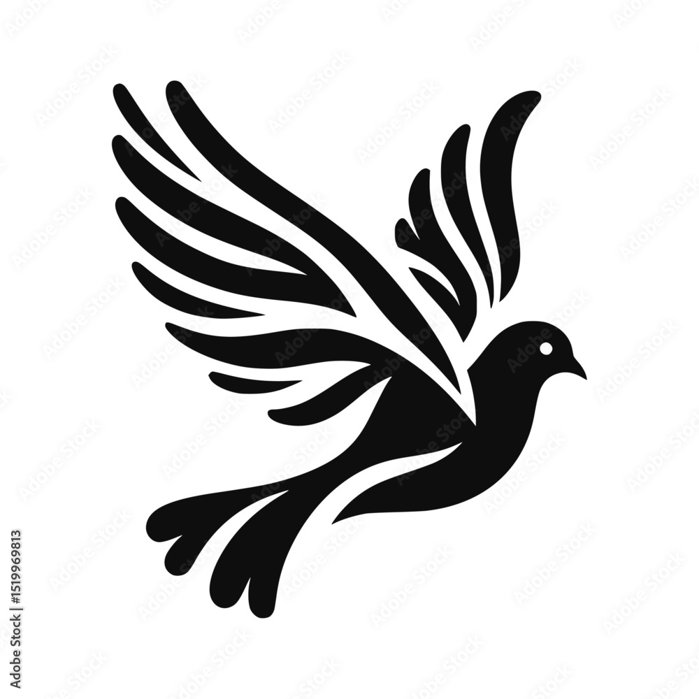 Fototapeta premium Black silhouette, dove in flight 