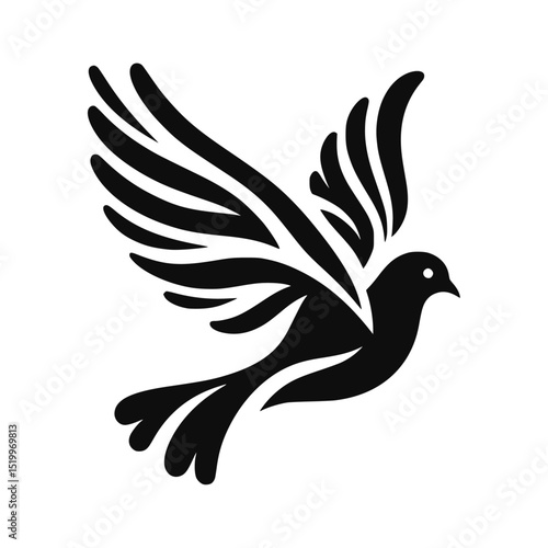 Black silhouette, dove in flight 