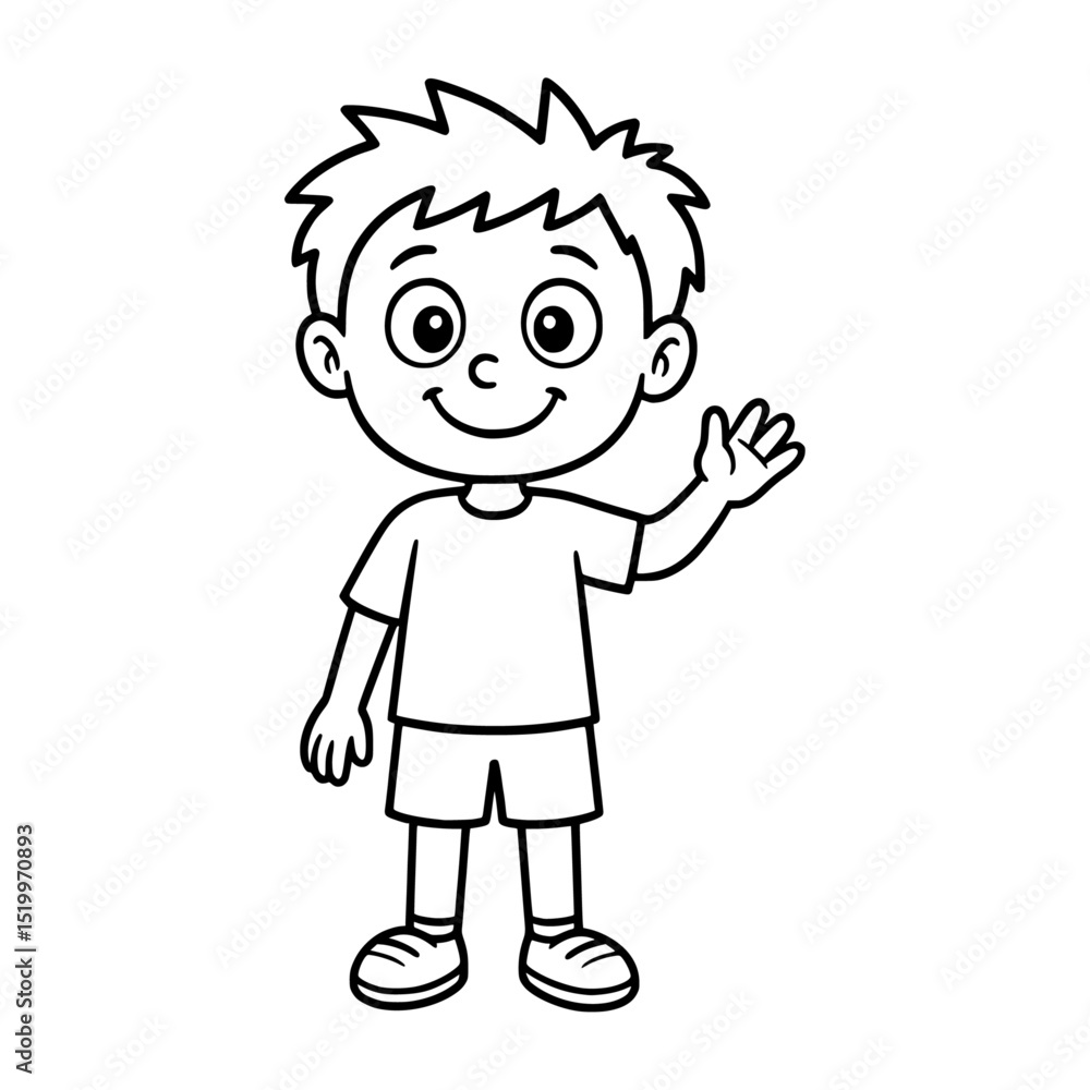 Cartoon boy character, simple line drawing Cartoon boy character, simple line drawing