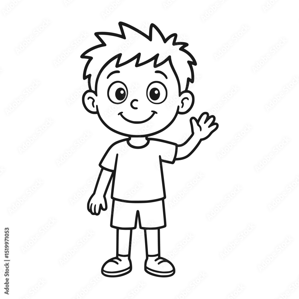 Cartoon boy character, simple line drawing Cartoon boy character, simple line drawing