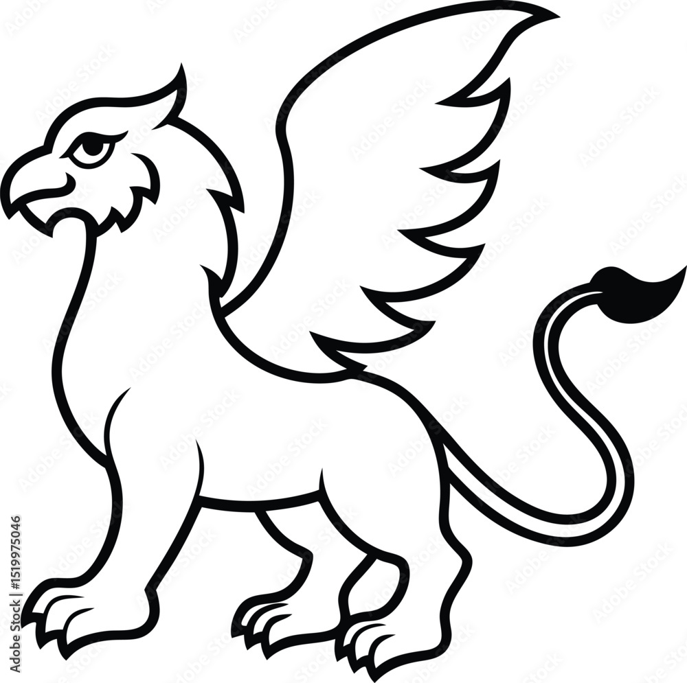 Fototapeta premium Line Drawing of a Legendary Griffin in Bold Black and White for Coloring