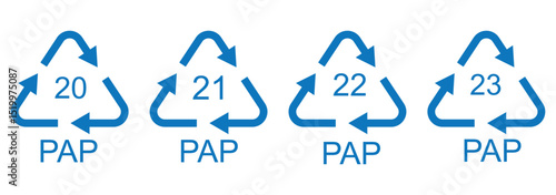 Paper recycling code icon set. recycling codes 20, 21, 22, 23. pap recycling symbols. plastic, recycle, symbol, code, icon.