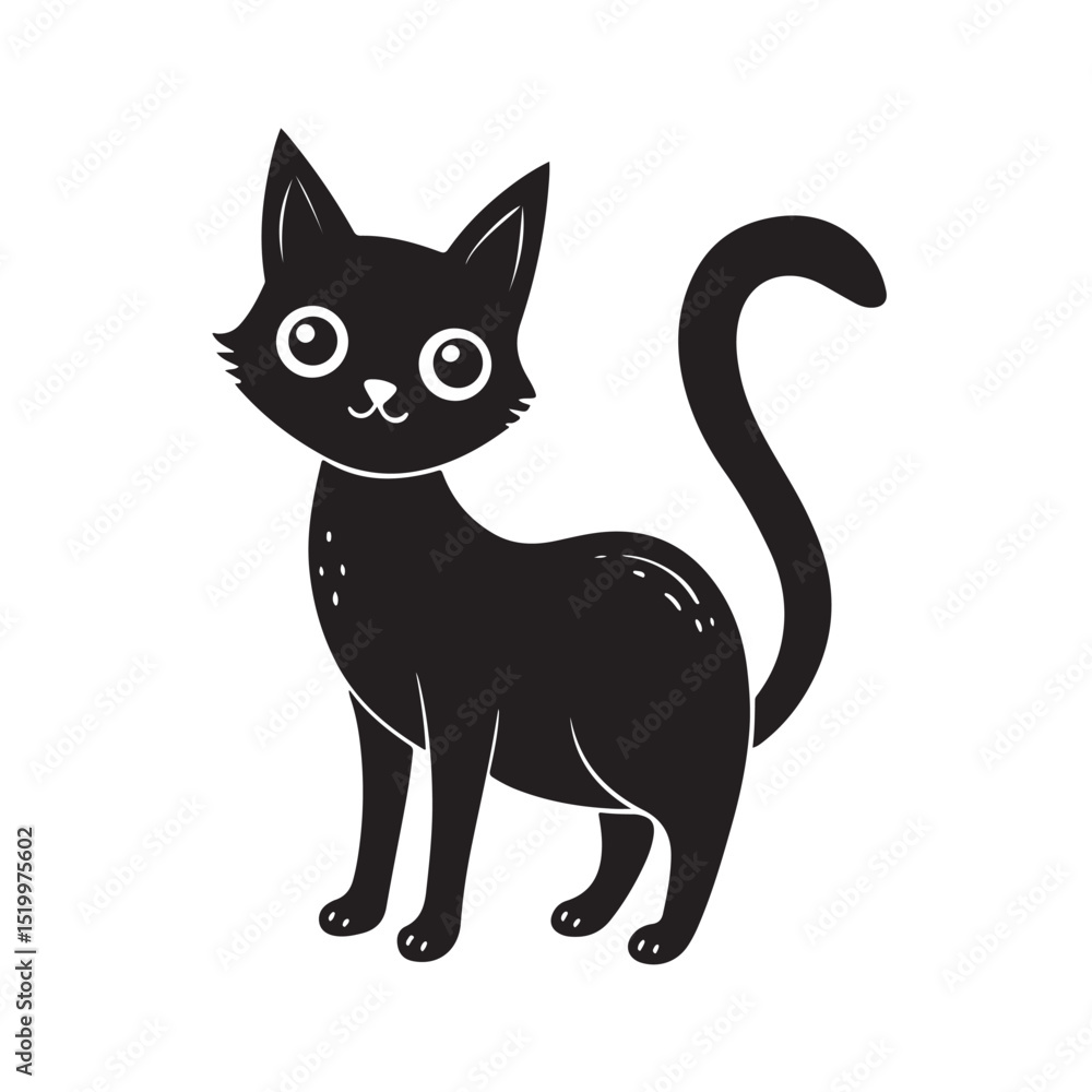 Adorable Black Cat with Big Eyes and Curved Tail Standing Adorable Black Cat with Big Eyes and Curved Tail Standing