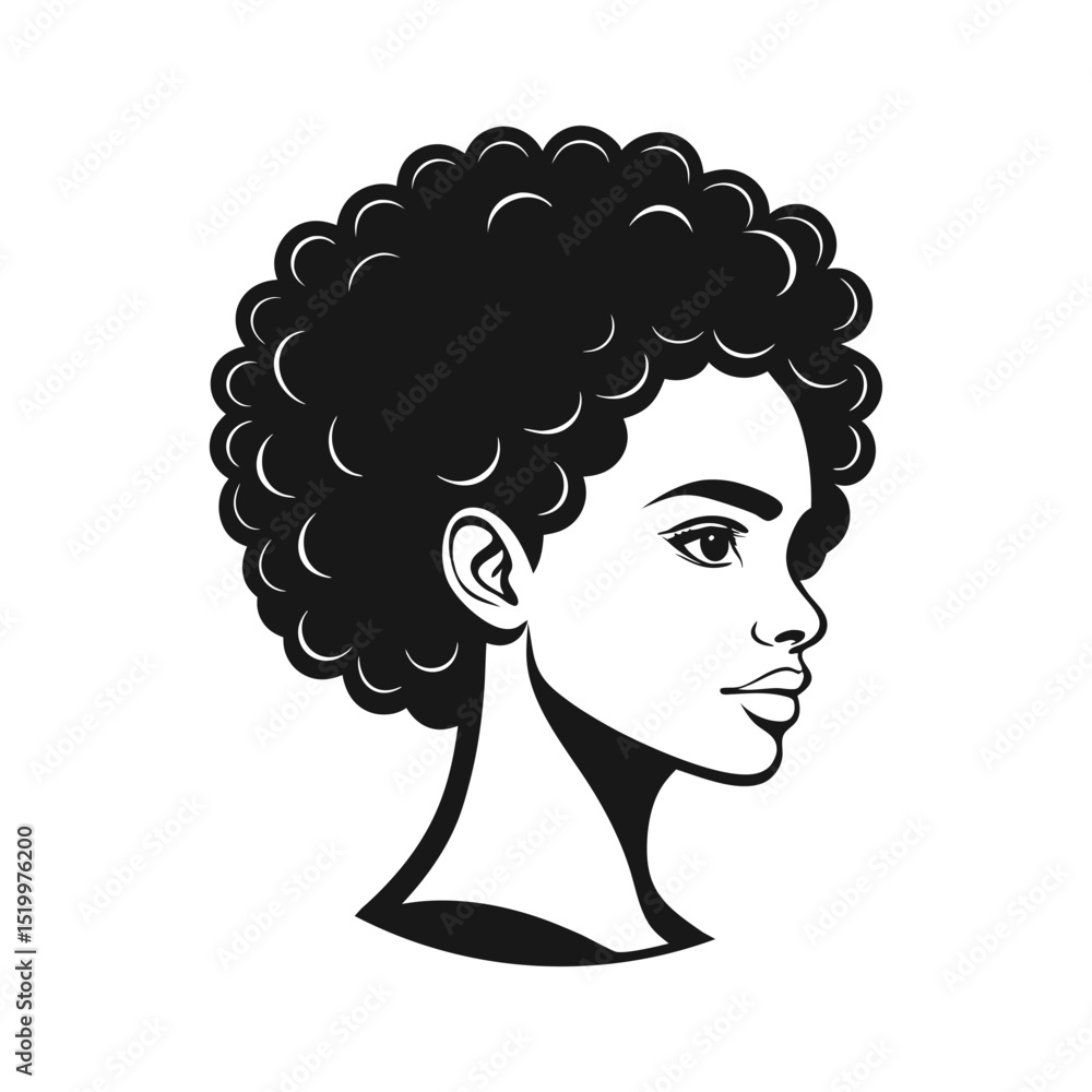 Woman with afro silhouette profile view isolated on transparent background Woman with afro silhouette profile view isolated on transparent background