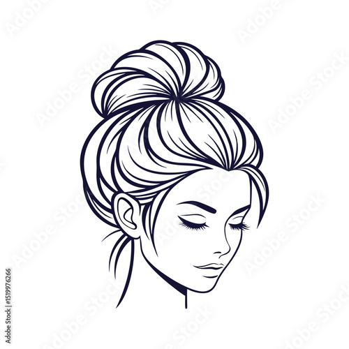Woman with bun hairstyle silhouette isolated on transparent background