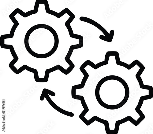 Black silhouette of rotating mechanical gears in a streamlined technical design