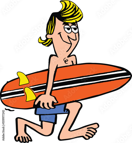 Cartoon Surfer Carrying a Surfboard