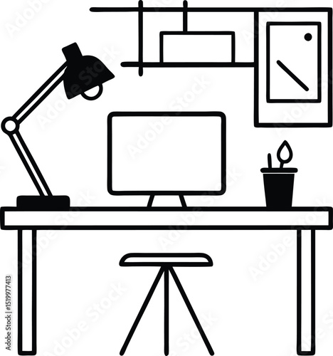 Work place of designer illustrator line art