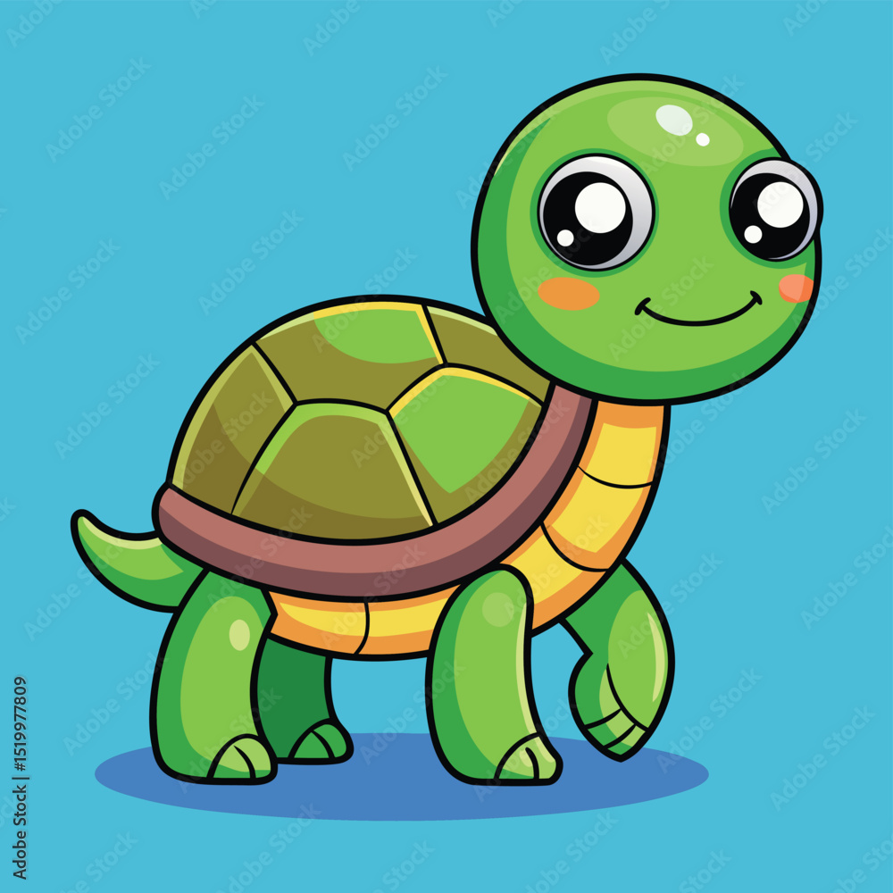 Fototapeta premium Cute Walking Turtle Cartoon – Flat Vector Nature and Animal Character