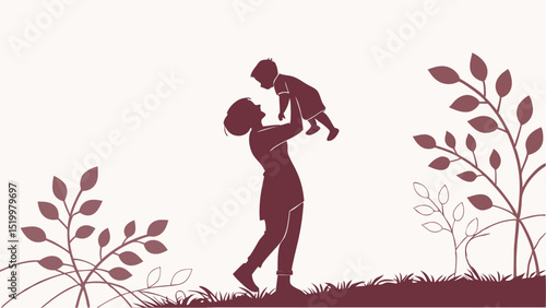 Mother and child silhouette vector illustration for family love and happy motherhood design concept art