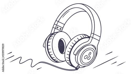Headphones drawing vector illustration outline style for music audio listening device design art