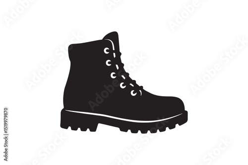 Hiking boots silhouette vector art illustration on white background