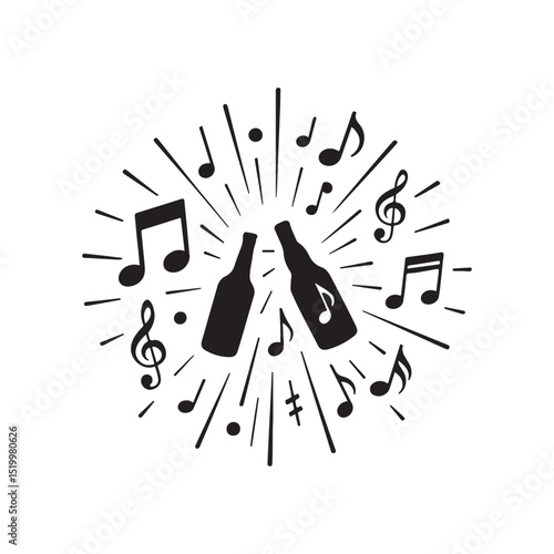 Music note bursts silhouette vector art illustration on white background