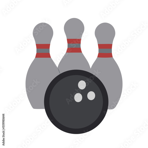 Bowling Game with Three Pins and a Ball Ready to Strike