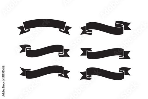Ribbon banners silhouette vector art illustration on white background