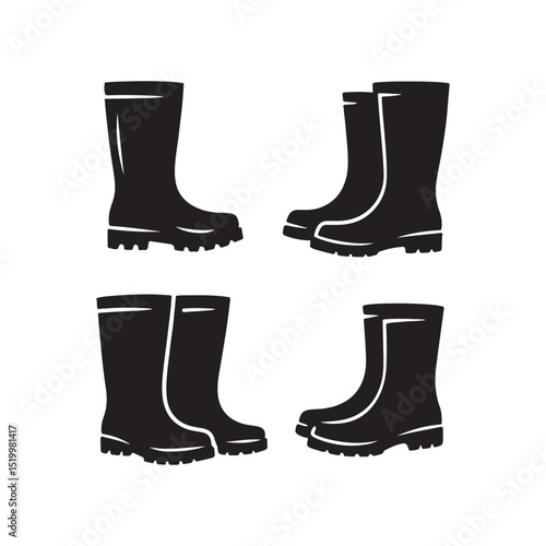 Rain boots silhouette vector art illustration on white background