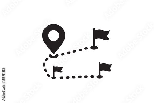 Route map silhouette vector art illustration on white background