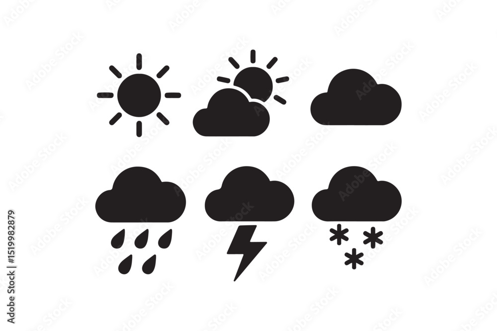Weather icons silhouette vector art illustration on white background Weather icons silhouette vector art illustration on white background