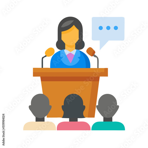 Businesswoman Giving a Presentation to an Audience at a Podium