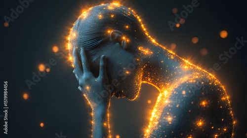 Fibromyalgia Pain Illustration: Depiction of widespread pain in fibromyalgia as glowing points. Concept: Chronic Pain, Fibromyalgia, Pain Symptoms