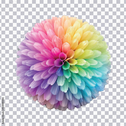 realistic 3d pastel paper pom-pom in multi color or rainbow color isolated on transparent background