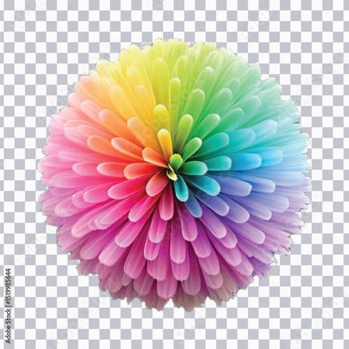 realistic 3d pastel paper pom-pom in multi color or rainbow color isolated on transparent background