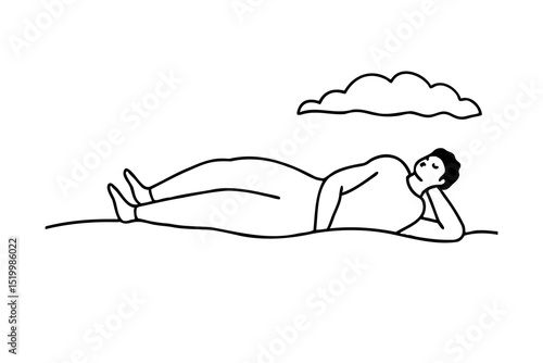 Man relaxing outdoors lineart simple illustration