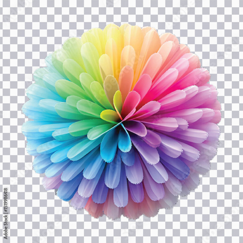 realistic 3d pastel paper pom-pom in multi color or rainbow color isolated on transparent background