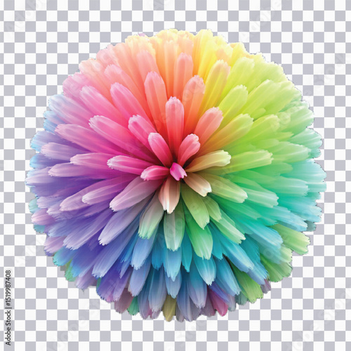 realistic 3d pastel paper pom-pom in multi color or rainbow color isolated on transparent background