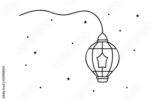 Elegant lineart lantern hanging in night sky with stars