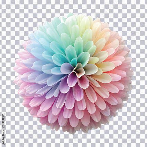 realistic 3d pastel paper pom-pom in multi color or rainbow color isolated on transparent background