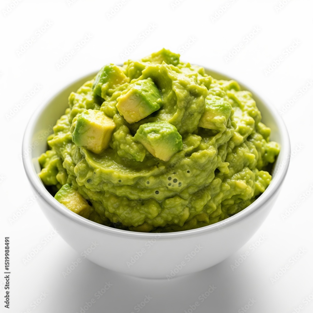 Creamy Homemade Guacamole in White Bowl Creamy Homemade Guacamole in White Bowl