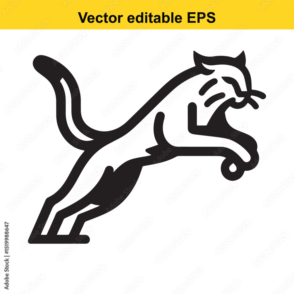 Fototapeta premium A stylized leaping panther, vector illustration, black and white, minimalist design