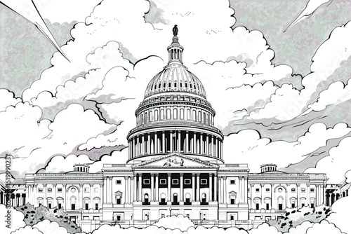 Capitol Building United States Of America Senate House Washington Vector Illustration