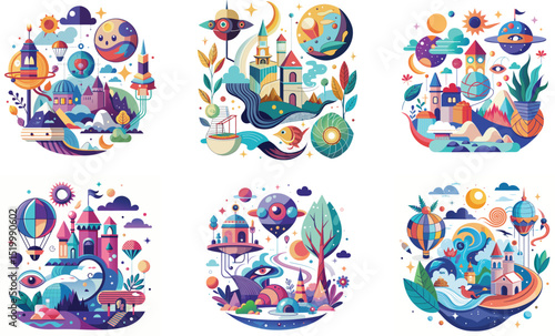 Surreal Dreamlike Compositions Vector Illustration  
