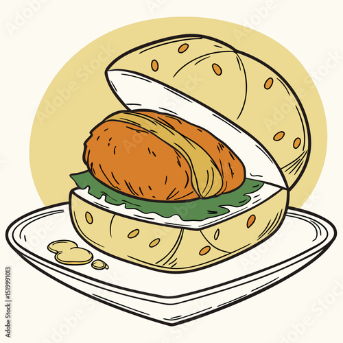 Crispy Vada Pav Clip Art with Hand Drawn Look