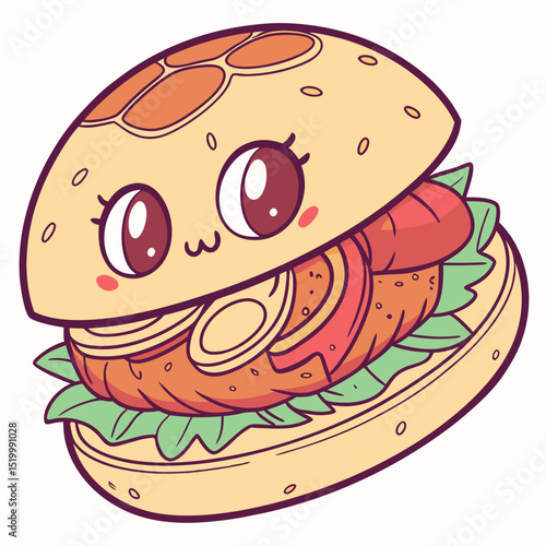 Colorful Vada Pav Illustration with Cute Eyes
