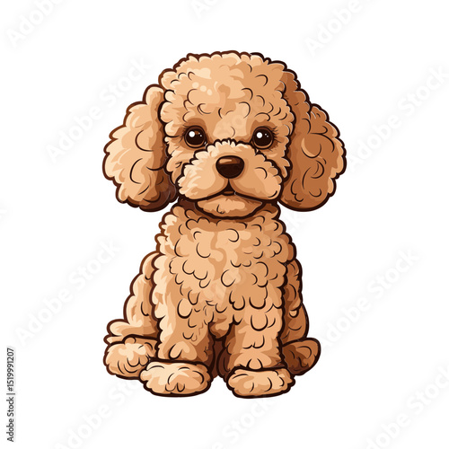 Apricot Toy Poodle Puppy: Adorable illustration of a fluffy apricot toy poodle puppy sitting attentively. Its curly fur and sweet expression make it perfect for pet-related projects.