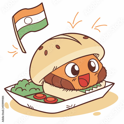 Indian Vada Pav Clip Art with Fun Expression