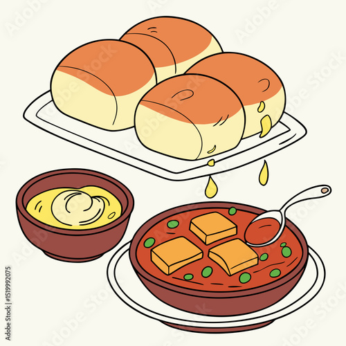 Tasty Pav Bhaji Clip Art with Butter Dripping from Pav