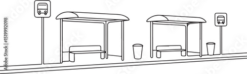 Urban Bus Stop with Shelter Illustration