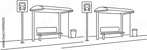City Bus Stop Line Art Scene