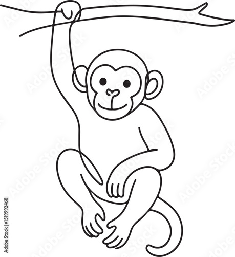 Chimpanzee Hanging on Tree Logo Sketch