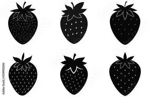 Six Unique Strawberry Silhouettes Vector Icons & Clipart for Design Projects