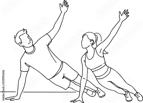 Couple Doing Side Plank Exercise Art