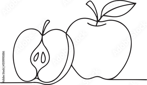 Sliced and Whole Organic Apples Logo Line Art