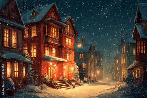 front or rear chrismass card cover with artistic snow city