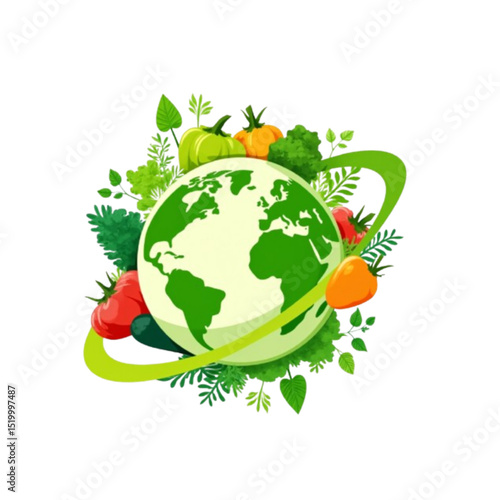 Earth surrounded by fresh vegetables symbolizing sustainability and healthy eating