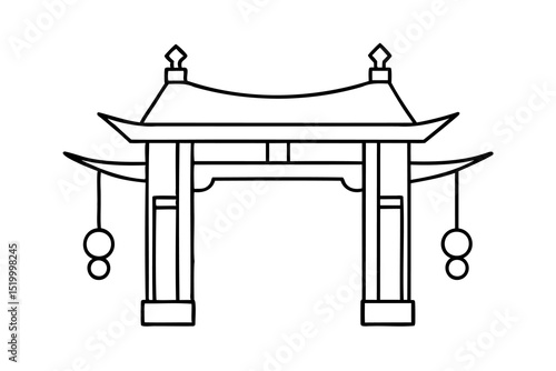 Traditional asian gate lineart illustration simple design