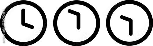 Minimalist Clock Icon Set | Black & White Analog Clocks Showing Different Times for Scheduling, Time Management & UI Design